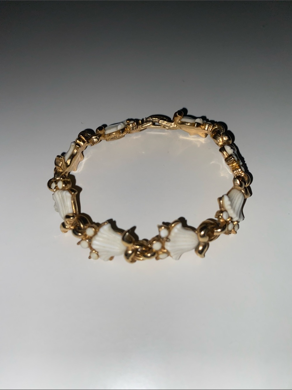 Gold and White Shell Link Bracelet - Women Jewelry